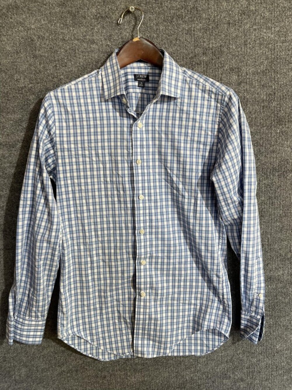 J.Crew Performance Shirt Mens Small Blue Check Long Sleeve Button Up AS989